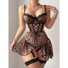 Sexy Lace Lingerie Set Sheer Mesh Cami Nightdress Garter Belt Bodysuit Women