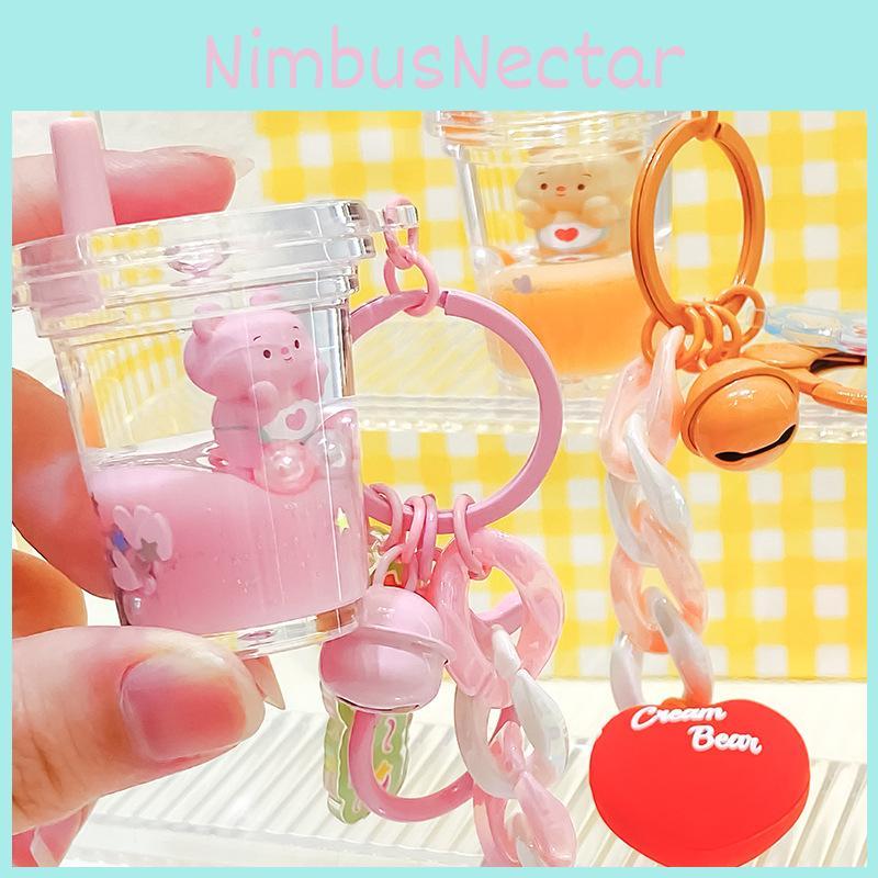 Pink Eyecatching And Orange Cream Bear Milk Tea Cup Keychain Charming Idea Gift