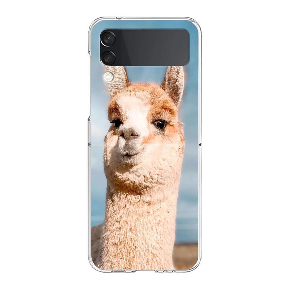 Phone Case For Samsung Galaxy Z Flip 3 4 5 Hard Folding Clear PC Bumper Kawaii Alpaca lovely For Samsung Z Flip 6 Back Cover