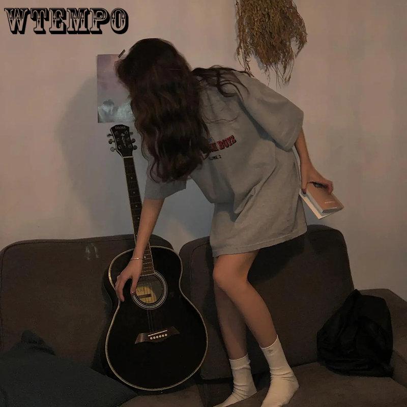 WTEMPO Women Casual Loose Basic Letter Printed Tops All-match College Style Street Female Short Sleeve T-shirts