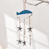 Rustic Ocean Windchime Coastal Beach Theme Wooden Hanging Decor with Hemp Rope for Indoor Outdoor Nautical Patio Garden Decor