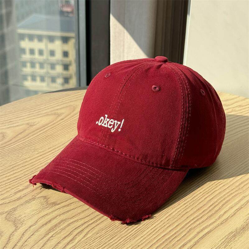 

Baseball Cap Embroidered Alphabet Sun Protection Breathable Cotton For Adults Red