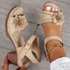 Women's Wedge Sandals - Floral Decor Cross Strap Thick Heel Shoes, Round Toe Comfortable Walking Sandals for Ladies