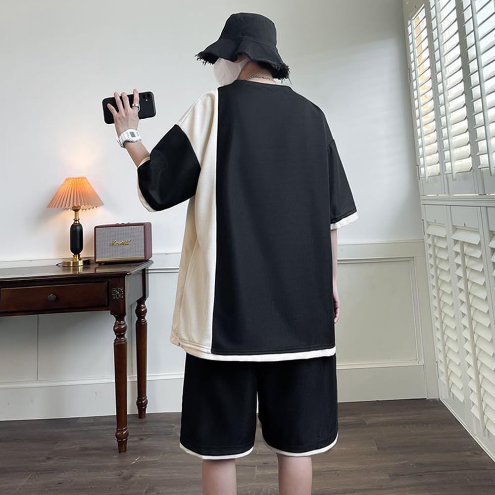 SUKESEM Summer Short Sleeve Plus Sizes Loose Stylish Tracksuit Top and Solid Comfortable Sportswear Size Men's T-Shirt Set, Available, Fit, Pants,