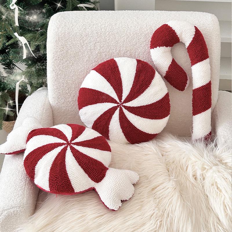 Nordic Christmas Snowflake Candy Embroidered Throw Pillow Cushion