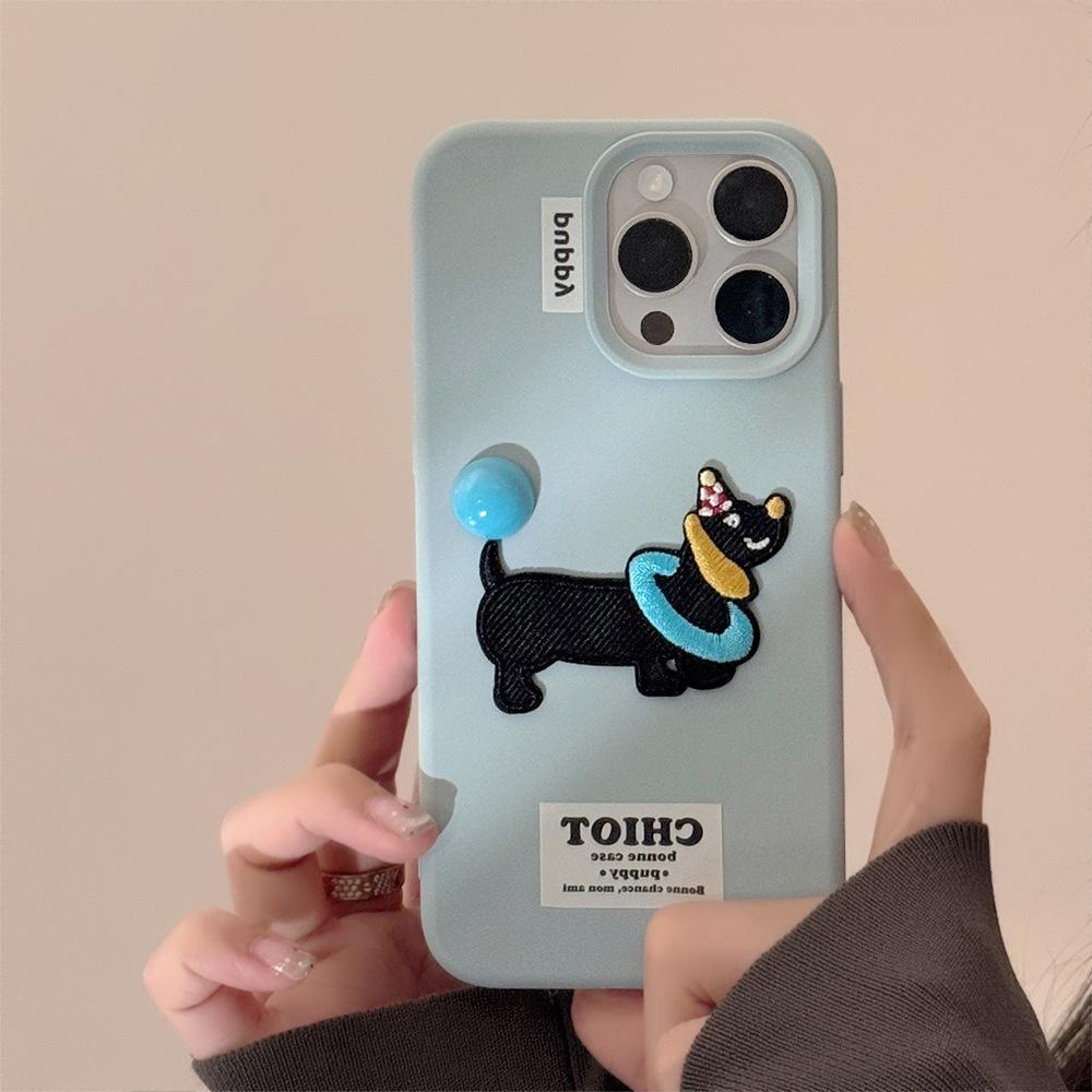 

Вышитый пес-такса Подходит для чехла для мобильного телефона Apple 15promax Iphone17 Трехмерный 14 Милый Крутой Мультяшный 13 Противоударный 12pro max(6.7)