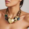 Statement Beads Necklace with Heart Pendant for Women Elegant Wedding Party Jewelry