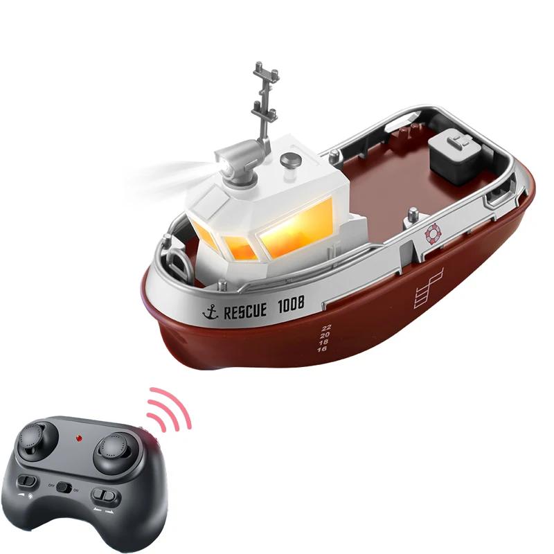 

S820 RC Tugboat 1/72 Mini Boat 2.4G Dual Motors Remote Control Ship Electric Watercraft Model Toys with LED Light for Kids Gift білий