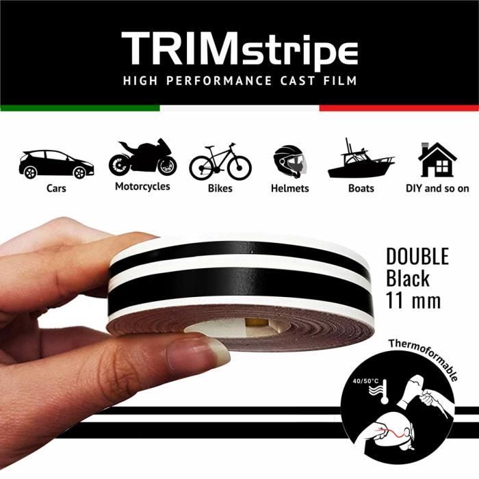 Bandes Adhésives - Trim Stripes - Noir - 11 mm x 10 mt - Thermoformable - Résistant aux intempéries