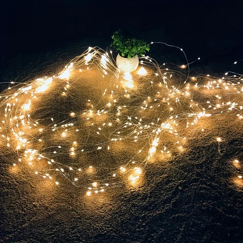 

1pc 200/300LED Solar Copper Wire Horsetail String Light Outdoor Garden Tree Cane Fairy Lamp For Home Wedding Festival Decoration 200LED теплый белый