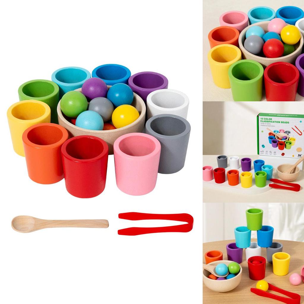 Wooden Montessori Color Sorting Cups Educational Toy For Childrens Cognitive Development