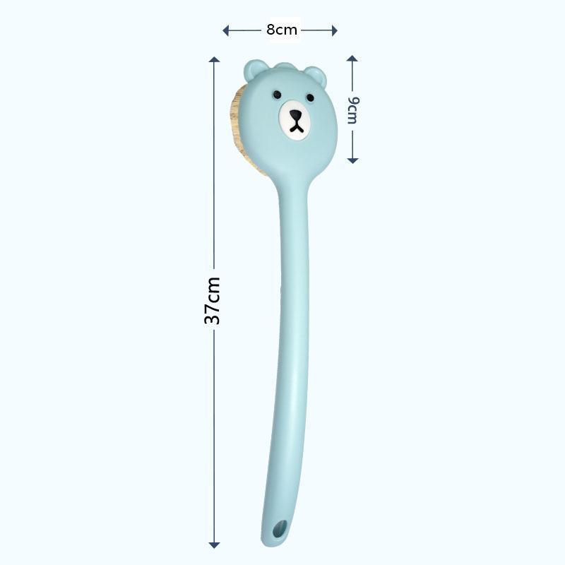 Cute Bear Bath Brush Long Handle Soft Bristle Quick Dry Back Scrubber for Bathroom Shower Exfoliation Use