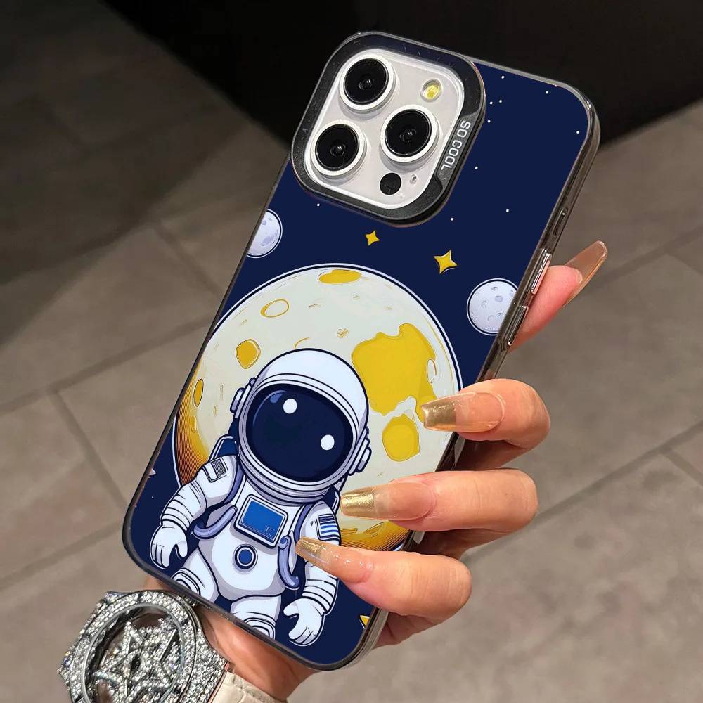 Astronaut S-Silicone Phone Case For iPhone 17,16,15,14,13,12,11 Plus,Pro Max,XS,Colorful Silver Phone Case Funda Cover