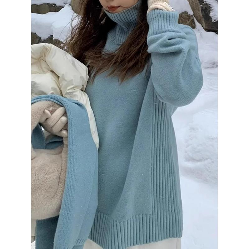 Fashion Thick Long Sleeve Turtleneck Knitted Sweater for Women Autumn and Winter Loose Slim Fit Base Sweaters Tops Women Elegant Casual Jumpers 25442