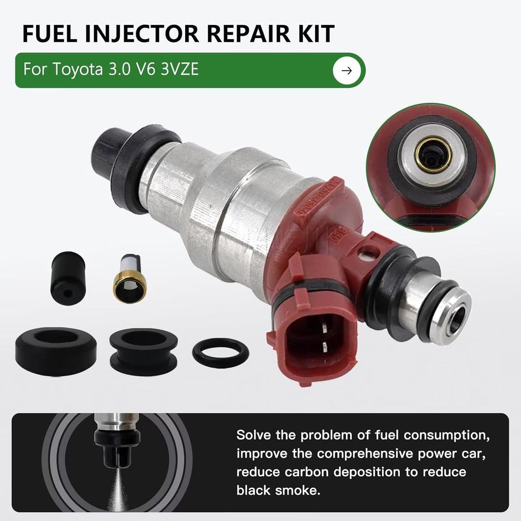 Updated Fuel Injector repair kit Includes O-rings, Pintle Caps, Filters Replacement Set Fit for Toyota 3VZE 3.0 V6 Engines For 4Runner T100 Pickups