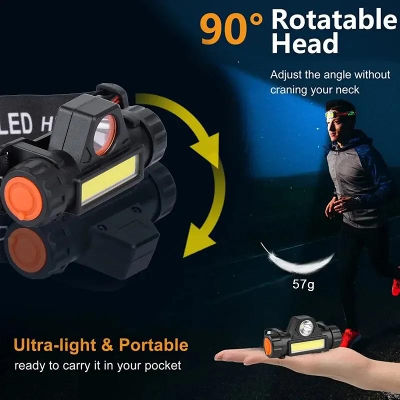 Waterproof Rechargeable LED Headlamp with Magnetic Base Lightweight Adjustable Bright Light for Camping Cycling Running Fishing