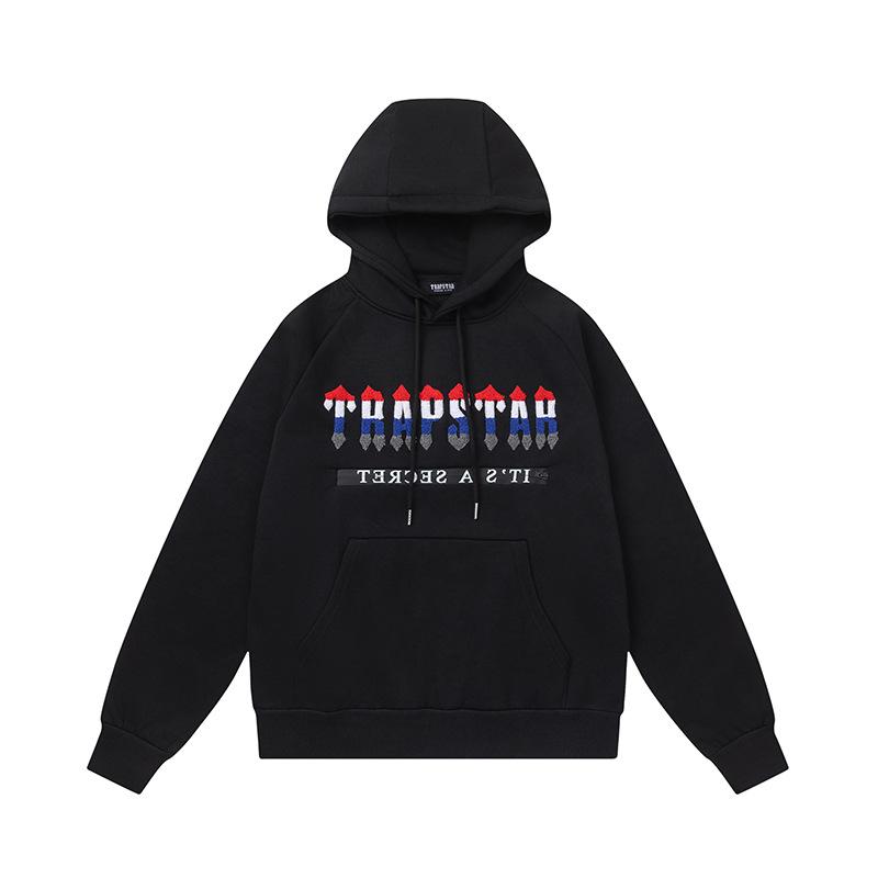 Trapstar towel embroidered letters fleece-lined zipper jacket, hooded sweatshirt pants, couple set
