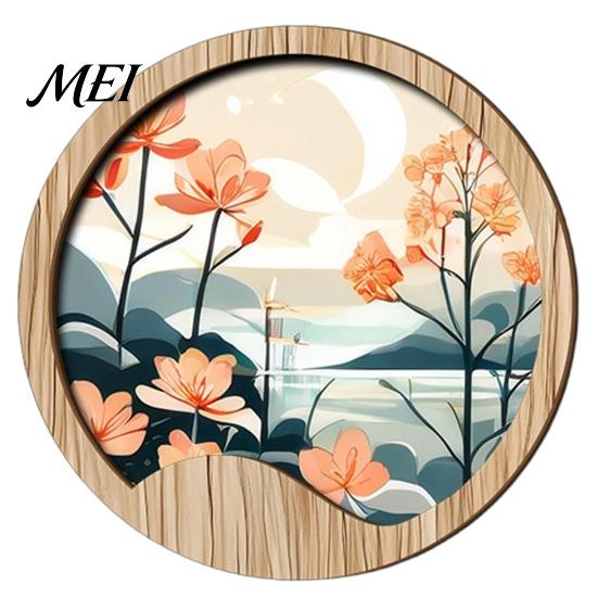 Nature Art Prints for Home Wall Nordic Wooden Sign, Round Botanical Landscape Hanging Decor Living Unique Housewarming Gifts Friends Room Bedroom,