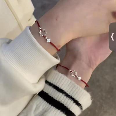 Hexagram Lucky Clover Adjustable Red Hand Rope Bracelet for Girls and Besties