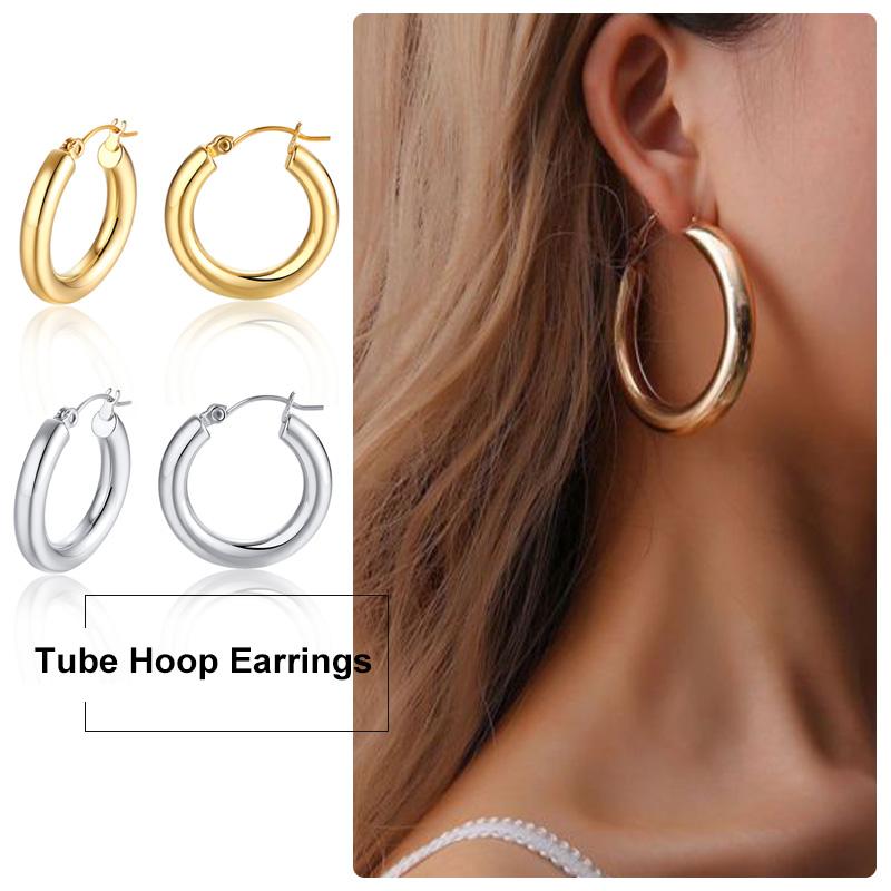 Geometric Huggie Hoop Earrings for Women Stainless Steel Medium Thick Charm Bohe Female Cartilage Piercing