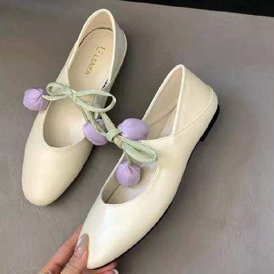 Runde Zehenpartie Blumendesign Weiche Ballerinas Mary Jane Schuhe für Damen Komfort Niedriger Absatz Designer Ballerinas Damen Elegante Kleiderpumps