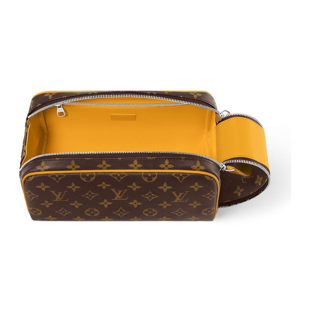 Louis Vuitton Necessaire em Lona Monograma com Acabamento em Couro Bolsa de Higiene Masculina Marrom Amarelo Fosco M46764