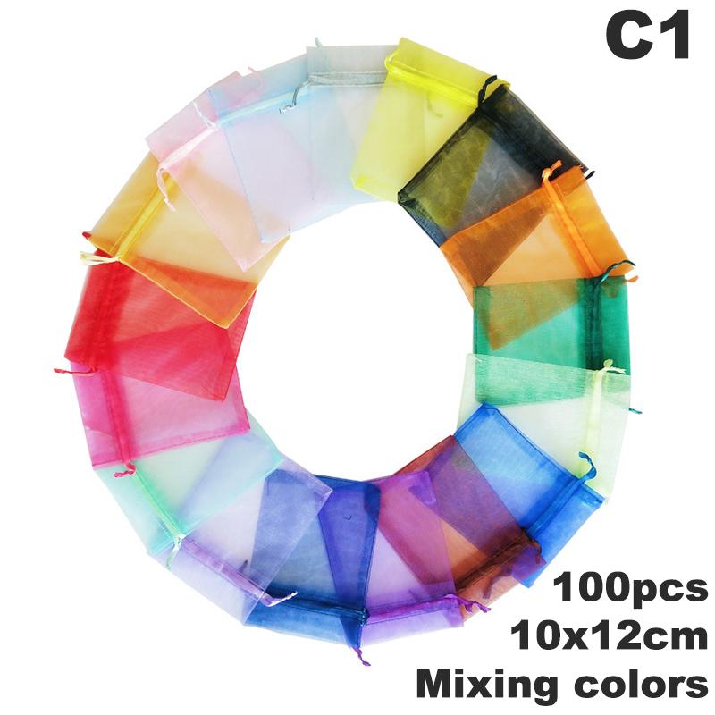

100Pcs/Lot Colorful Organza Bags 10X12Cm/10X15Cm/13X18Cm Jewelry Packaging Bags Wedding Gift Storage Drawstring Pouches C1