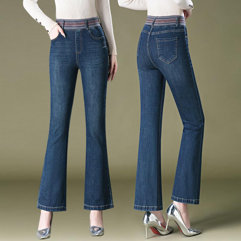 1096 Micro-flare Jeans: Women's Autumn High-waisted Slimming Trousers for Middle-aged and Elderly Mothers