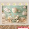 2D Teddy Bear Hot Air Balloon Backdrop Mint Green Cloud Baby Shower Photography Background