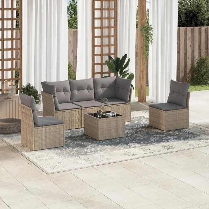 VidaXL Garden Lounge Set with Cushions 6 Pcs Beige Braided Resin 3217359