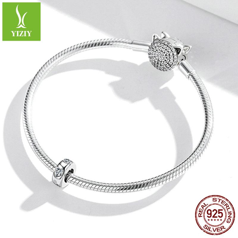 Pure Heart S925 Silver Spacer Beads, Simple Heart-Shaped Zircon Diy Beads Accessories Scc1931