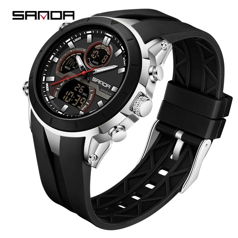 SANDA G Style Men Sport Watch Luxury Waterproof Chronograph Quartz Wristwatches LED Analog Digital Date Week Multifunction Clock