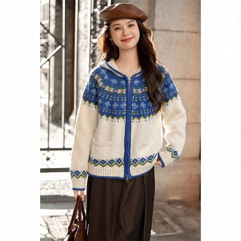 Mokana Women's Fair Isle Hooded Knitted Sweater