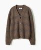Trip Le Sens [100% Wool] Pure Light Jacquard Yarn Striped Crop Cardigan_Oak Brown