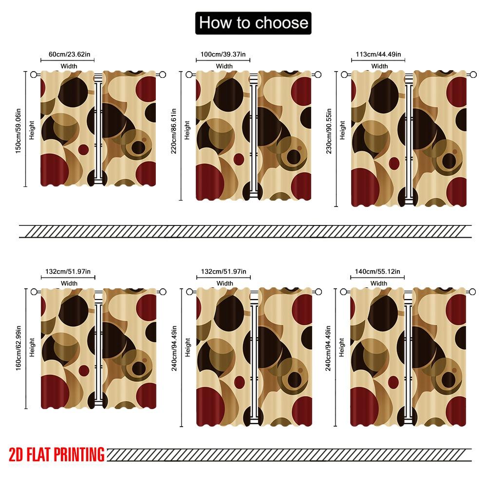 2pcs,2D Plane Printing Popular Curtains Retro Circles Versatile Polyester Fabric (without Rod) Decorations Inside Perfect for