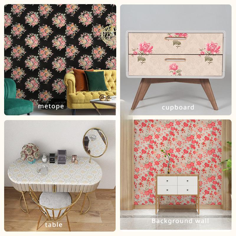 45cm*10m/1 Rolle Europäischer Stil Retro Dekorieren Hintergrundwand Hibiskus Wandbilder Tapete Wohnzimmer Kreative Hauswandaufkleber