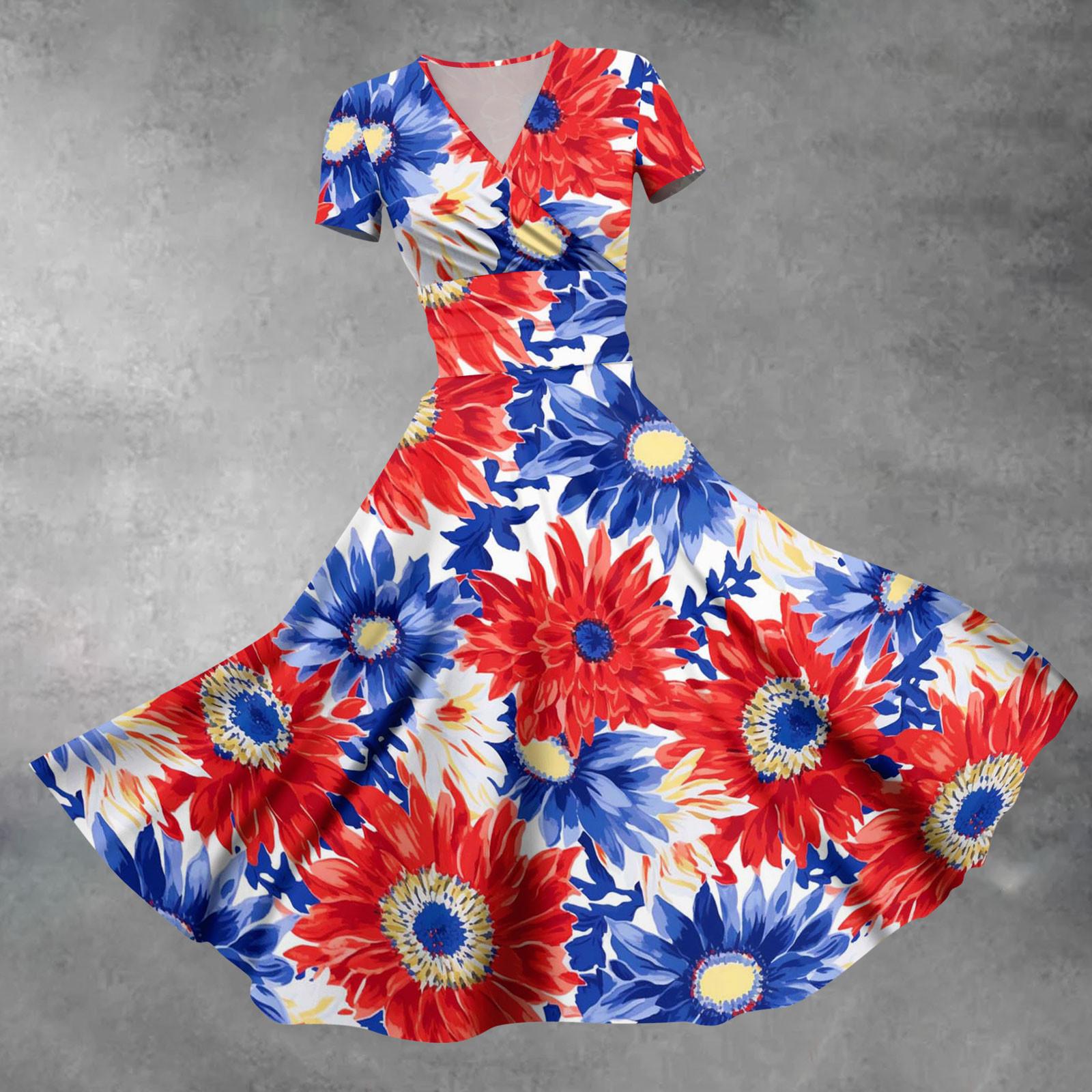 

Женское модное повседневное платье с короткими рукавами и принтом «День независимости», элегантное макси-платье XL арбуз красный