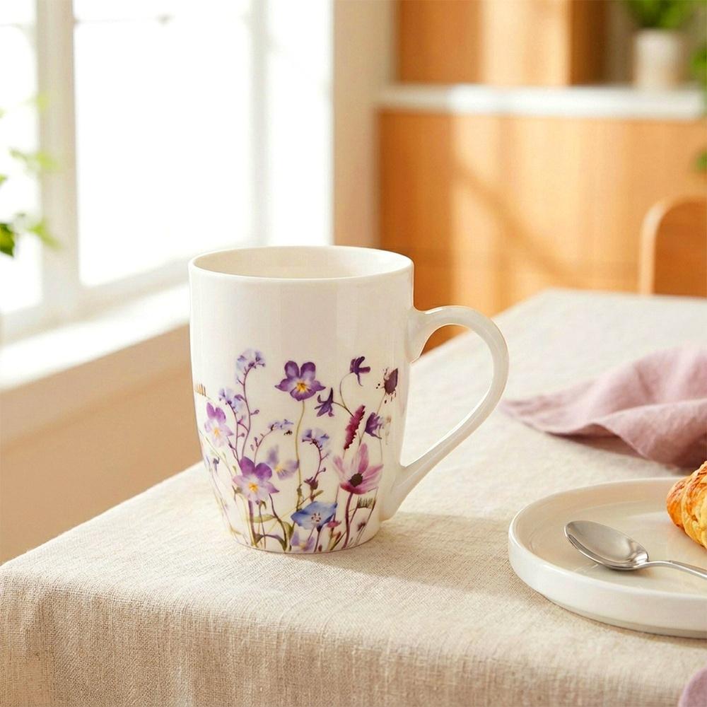 Kubek Porcelanowy Do Napojów Picia Kawy Herbaty Ziół Kolorowy Kwiaty 360 Ml