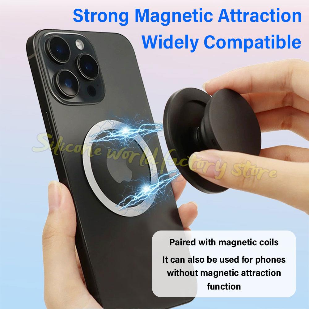 Silicone World Magnetic Folding Mobile Phone Grip Holder Socket Support for Magsafe Ring Finger Expanding Stand Portable Bracket