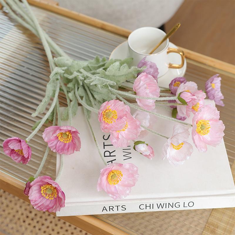 Vintage 4-head poppy poppy office ornament fake flower wedding props