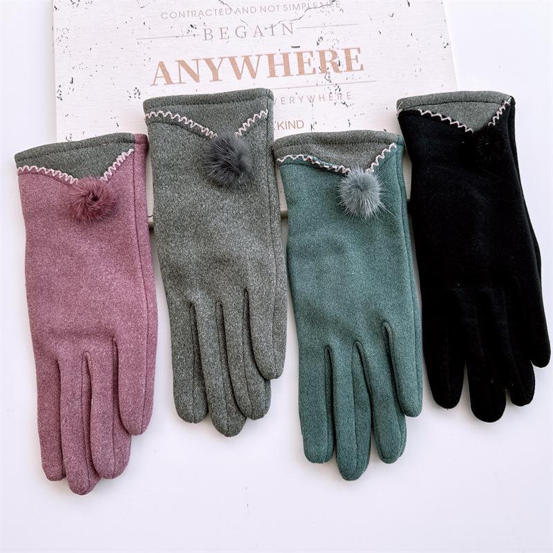 

Женские зимние перчатки с сенсорным экраном Fisherman s Notes: Теплый кроличий фланель с тонким меховым помпоном, корейский стиль для уличного использования One Size