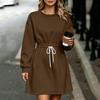 Women's Casual Long Sleeve Round Neck Dress with Elastic Waist for Daily Wear