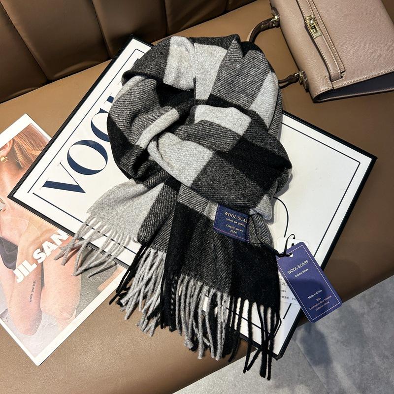 Autumn and Winter New Blended Scarf Women's British Versatile Plaid Scarf Couple Warm Thickened Fringed Shawl