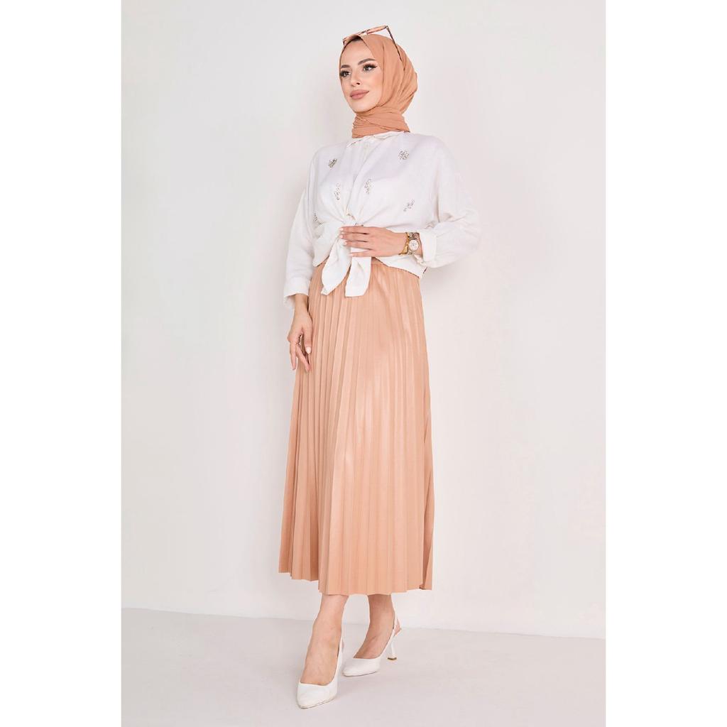 Fusta neagră plisată pentru femei, medie, simplă - 23036