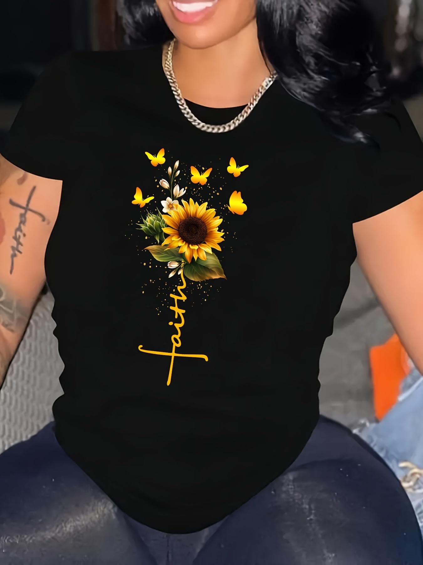 Sunflower Butterfly Faith Graphic T-shirt S