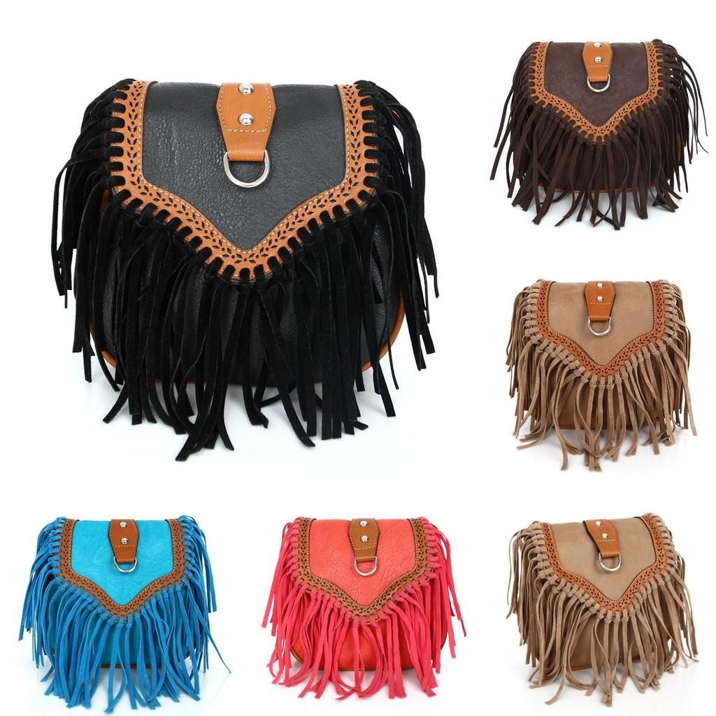 Elegant Bohemian Tassel Crossbody Bag For Women Stylish Vintage Pu Shoulder Bag