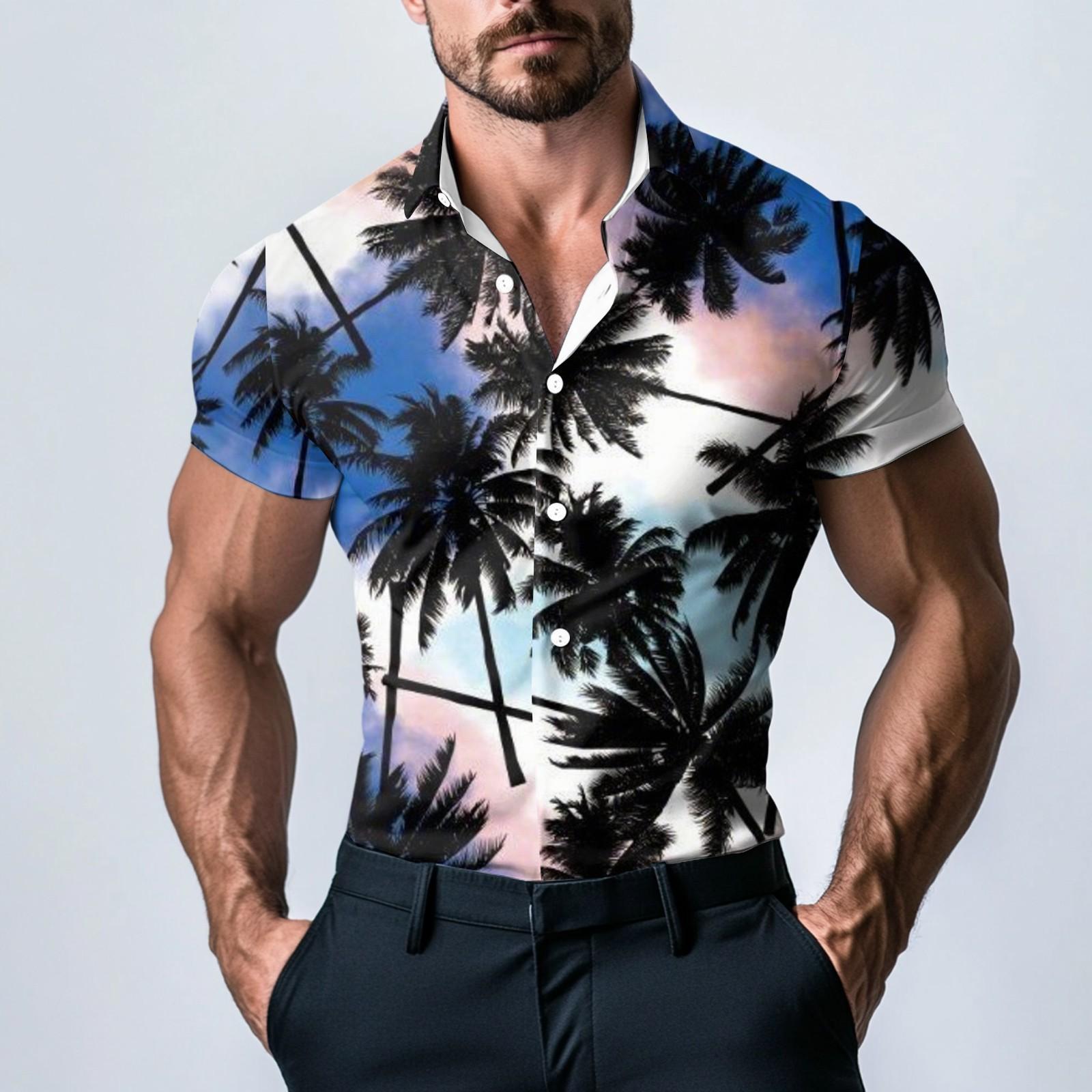 

Мужская модная атласная рубашка с коротким рукавом с принтом XXL чёрный