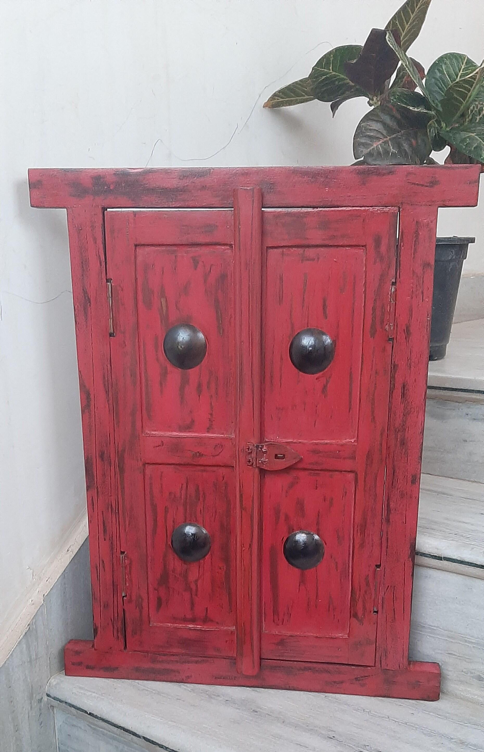 Handmade Red Painted Wooden Window: Wall Hanging Jharokha разноцветный