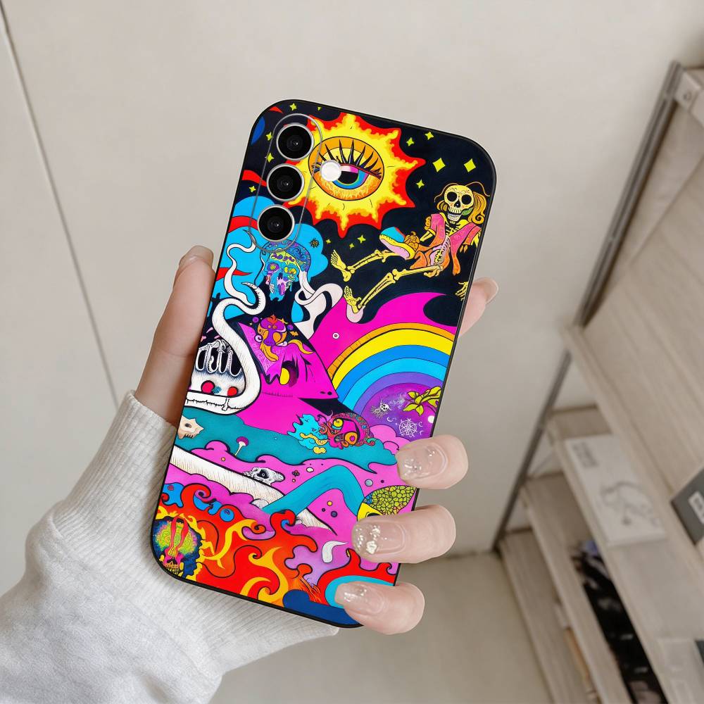 Psychedelic Skeleton Party Phone Case For Samsung Galaxy A73,A72,A71,A70,A53,A52,A51,Others Soft Black Cover