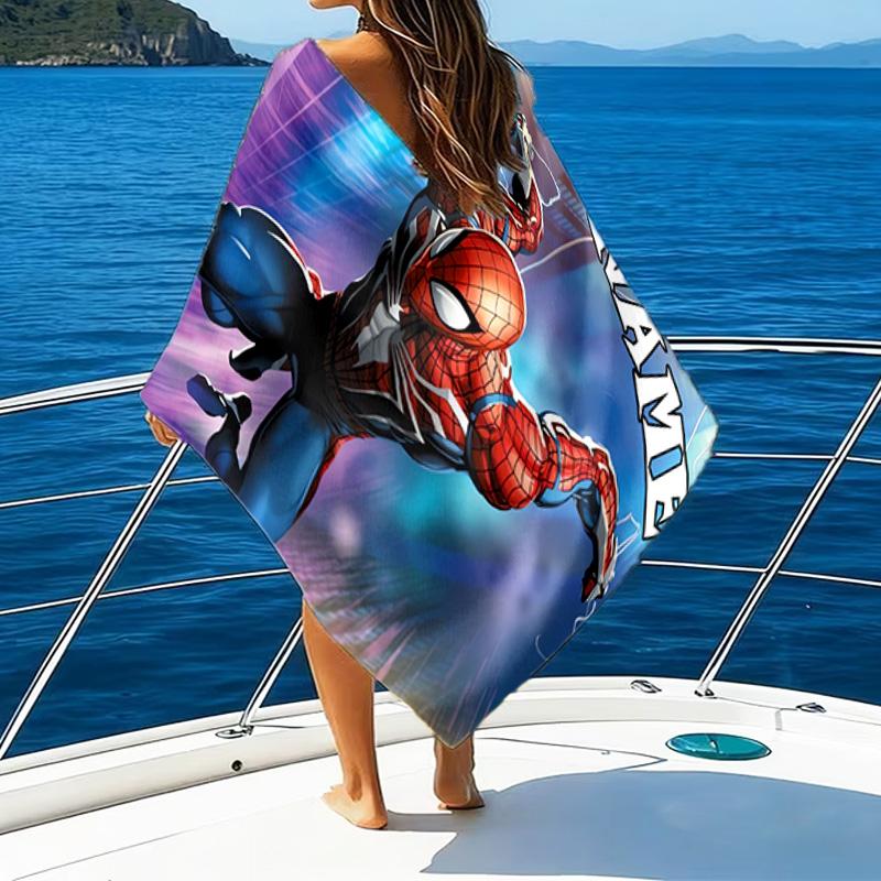 1pc Spider Man1 Beach Towel with Custom Name, Beach/Swimming/Bath/Picnic/Camping Towel, Suitable for Seaside Beaches